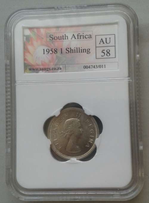 Nice 1958 union silver shilling SANGS AU58
