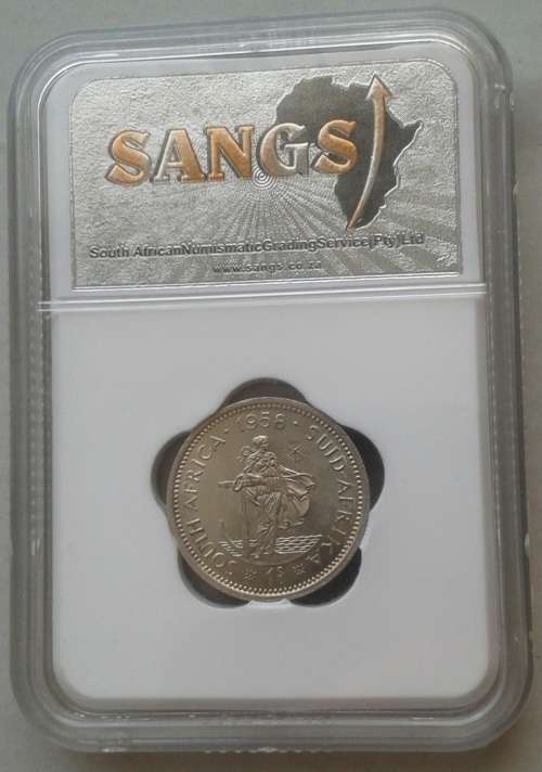 Nice 1958 union silver shilling SANGS AU58