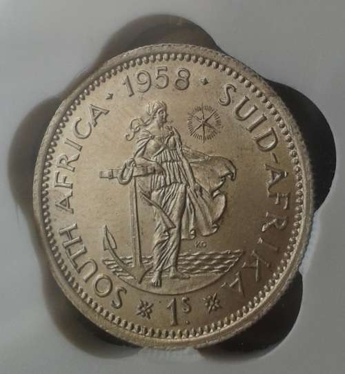 Nice 1958 union silver shilling SANGS AU58