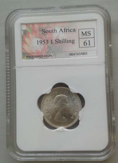 Nice 1953 Union silver shilling SANGS MS61