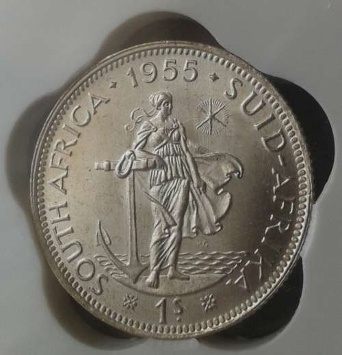 Excellent 1955 union silver shilling SANGS MS62