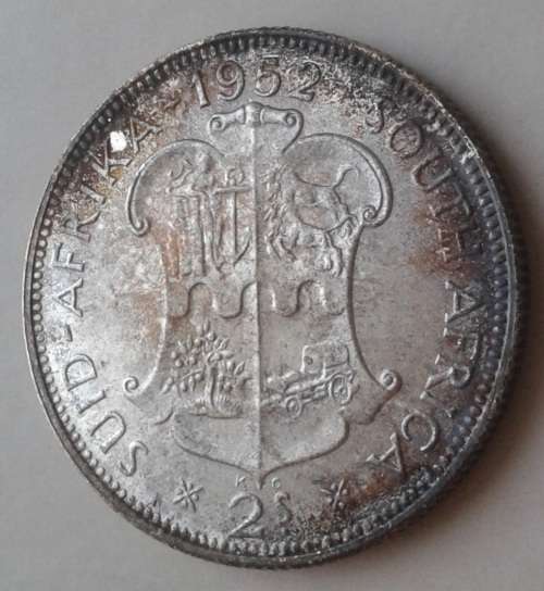 Toned 1952 union proof silver 2 Shillings