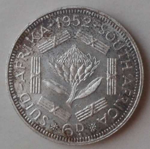 1952 Union proof silver sixpence