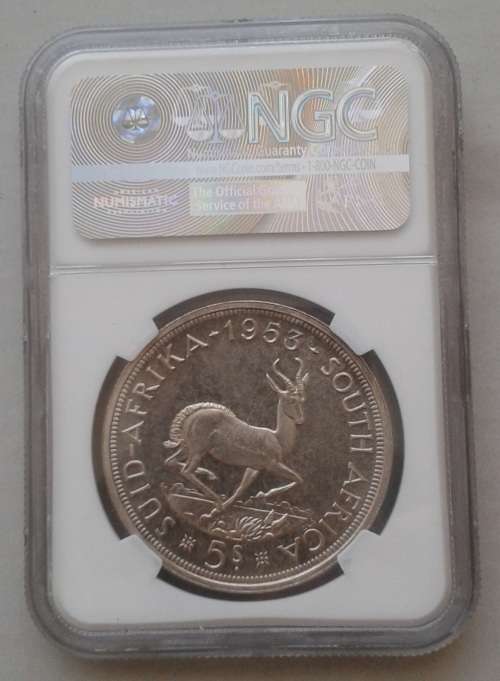 Nice 1953 union silver 5 Shillings NGC PL64