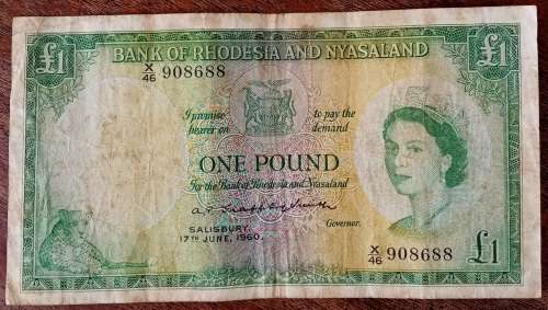 Scarce 1960 Rhodesia and Nyasaland 1 Pound note