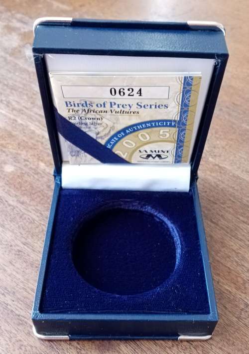 Empty S.A Mint box for encapsulated 2005 African Vultures pf silver R2/Krugerrand with coa
