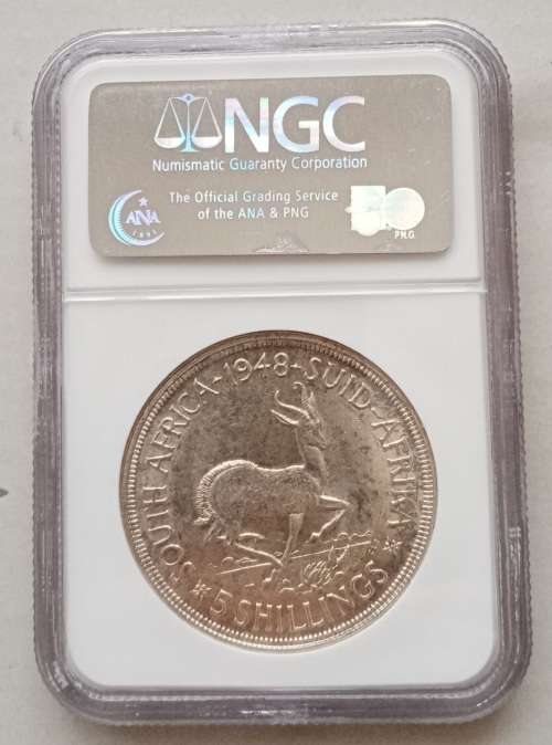 Rare grade 1948 union silver 5 Shillings NGC MS60 (Only 1)