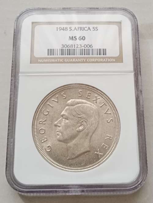 Rare grade 1948 union silver 5 Shillings NGC MS60 (Only 1)