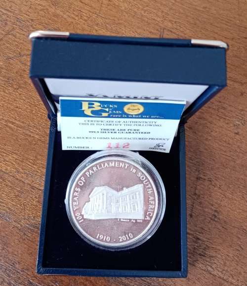 1910-2010 Parliament 1oz proof pure silver Kruger medal in case