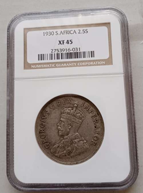Higher grade 1930 union silver 2 1/2 Shillings NGC XF45