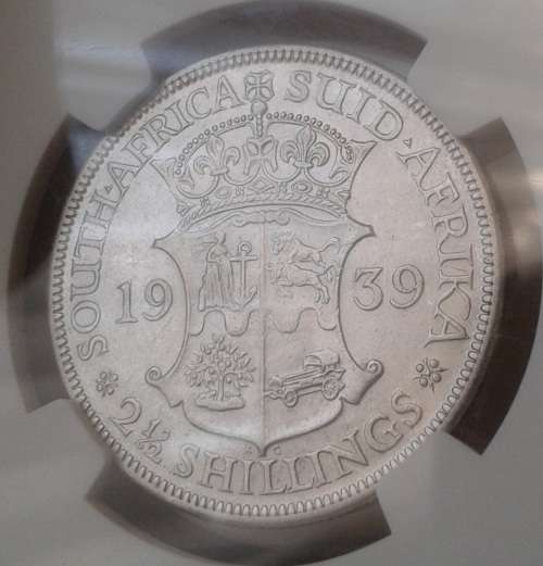 High grade 1939 union silver 2 1/2 Shillings NGC AU50