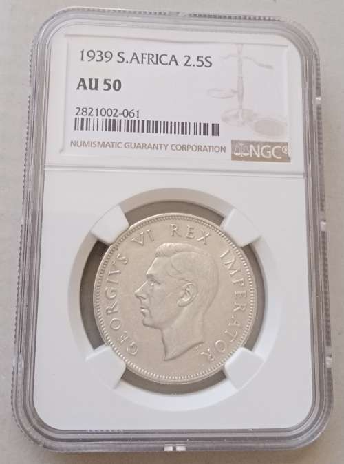 High grade 1939 union silver 2 1/2 Shillings NGC AU50
