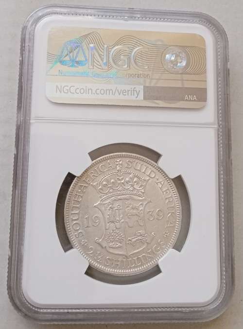 High grade 1939 union silver 2 1/2 Shillings NGC AU50