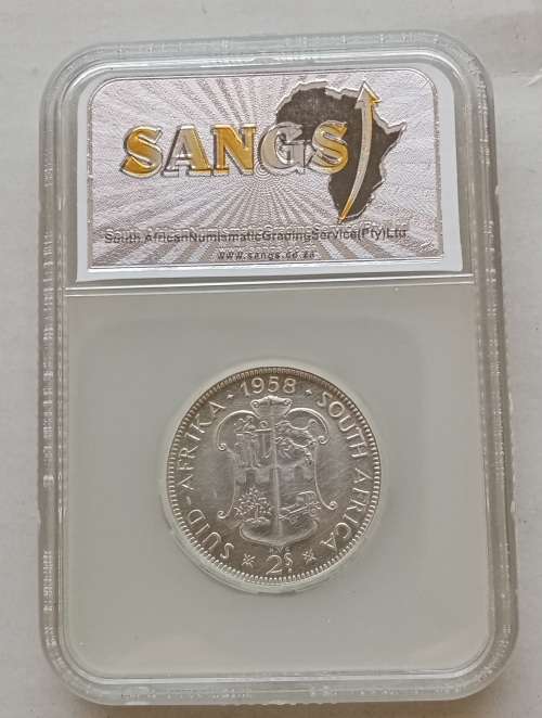 1958 Union silver 2 Shillings SANGS MS61