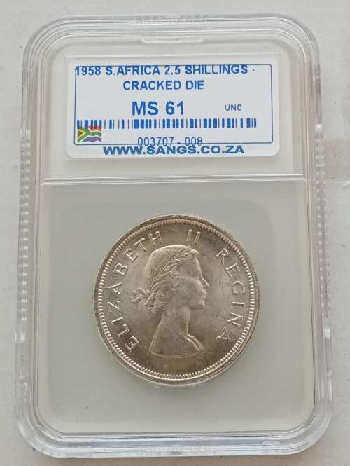 Nice 1958 Union silver 2 1/2 Shillings SANGS MS61 (Cracked Die)