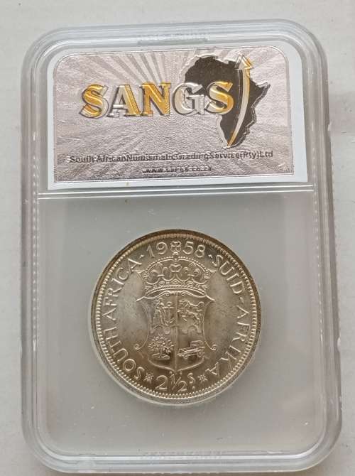 Nice 1958 Union silver 2 1/2 Shillings SANGS MS61 (Cracked Die)