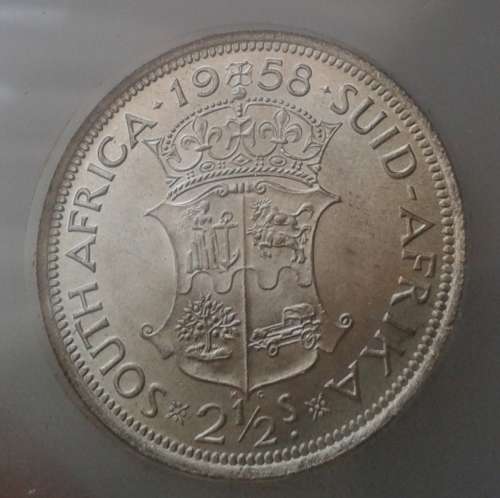 Nice 1958 Union silver 2 1/2 Shillings SANGS MS61 (Cracked Die)