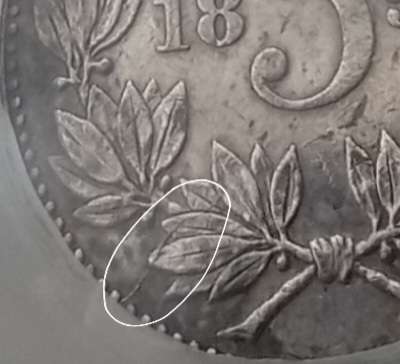 High grade 1892 ZAR Kruger silver tickey SANGS AU58 with cracked die
