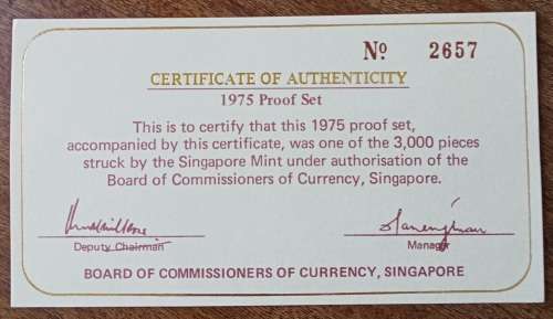 Scarce 1975 Singapore proof set in wooden box with c.o.a *mintage 3000*