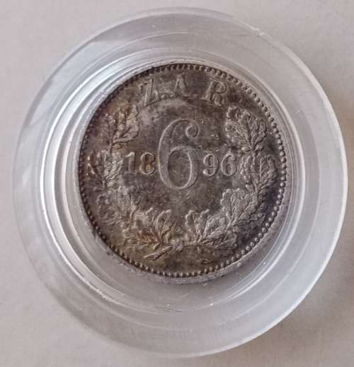 Encapsulated 1896 ZAR Kruger silver sixpence