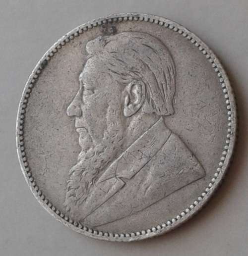 Encapsulated 1896 ZAR Kruger silver shilling in VF