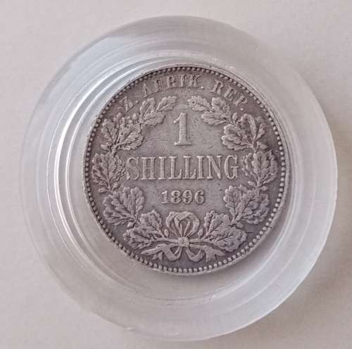 Encapsulated 1896 ZAR Kruger silver shilling in VF