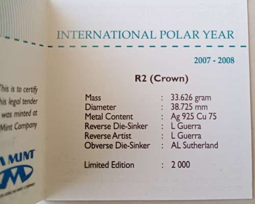 2008 International Polar Year proof 1oz silver R2