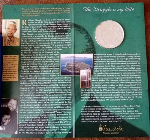 2009 Mandela Nobel Laureate proof 1oz silver medal in booklet