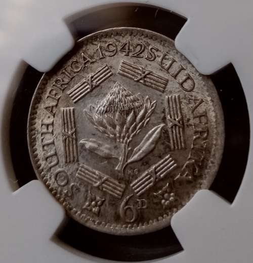1942 Union silver sixpence NGC AU58 (Almost Mint State)