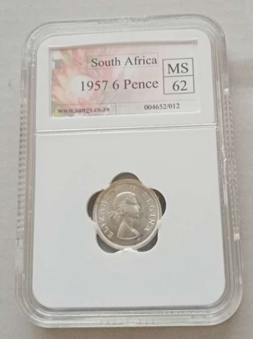 1957 Union silver sixpence SANGS MS62