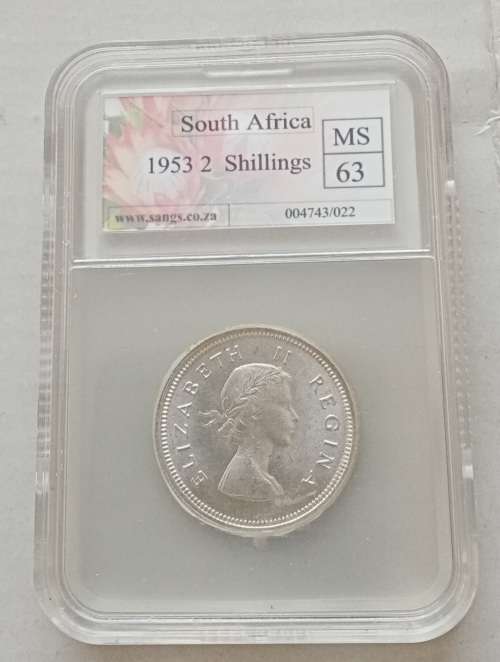 1953 Union silver 2 Shillings SANGS MS63