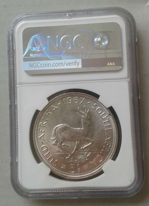 1957 Union silver 5 Shillings NGC MS62
