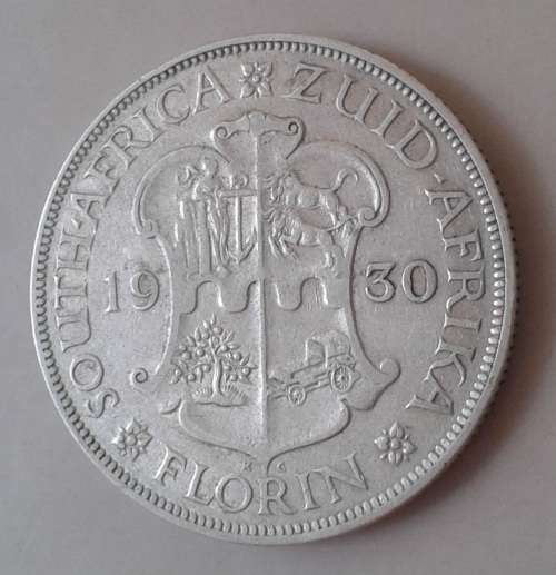 Scarce 1930 Union silver 2 Shillings in VF