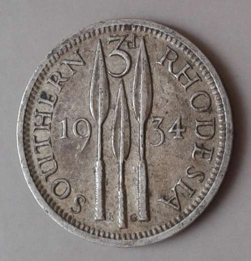 1934 Southern Rhodesia sterling silver threepence