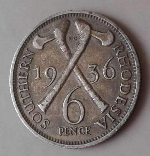 1936 Southern Rhodesia sterling silver sixpence
