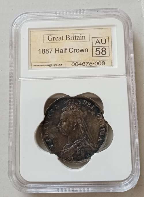 Excellent 1887 British silver half crown SANGS AU58