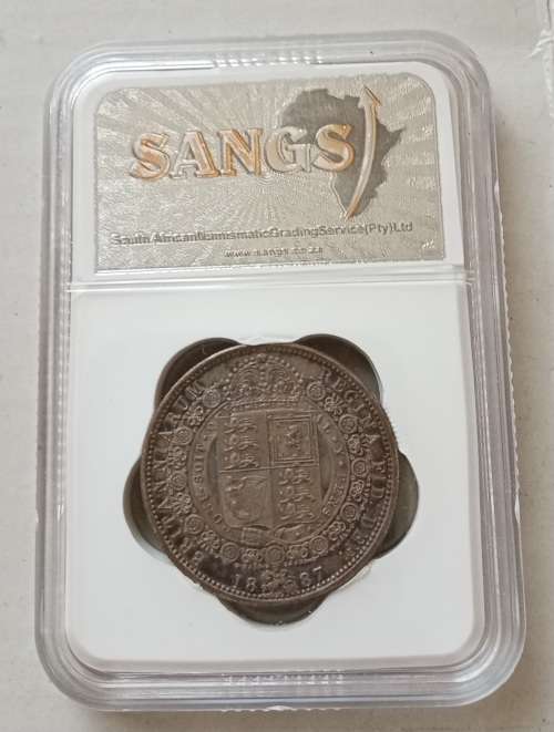 Excellent 1887 British silver half crown SANGS AU58