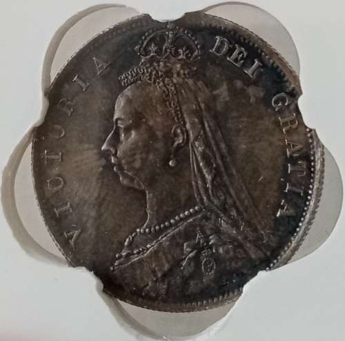 Excellent 1887 British silver half crown SANGS AU58
