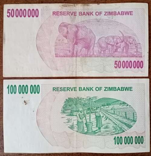 2008 Zimbabwe 50 million and 100 million dollars bearer cheques