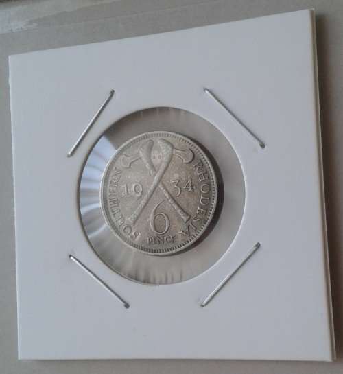 Scarcer 1934 Southern Rhodesia sterling silver sixpence in VF