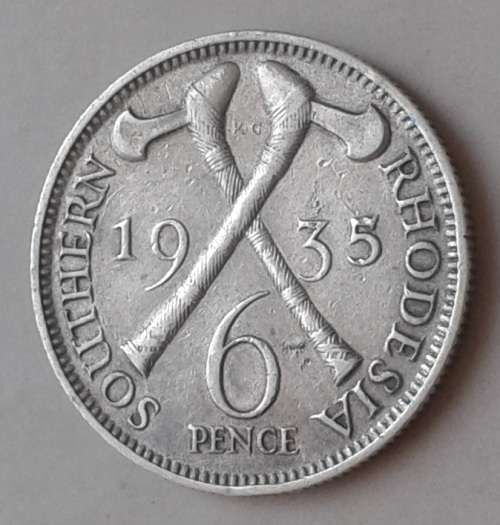 1935 Southern Rhodesia sterling silver sixpence