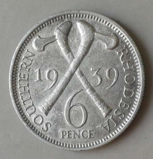 Scarce 1939 Southern Rhodesia sterling silver sixpence in XF