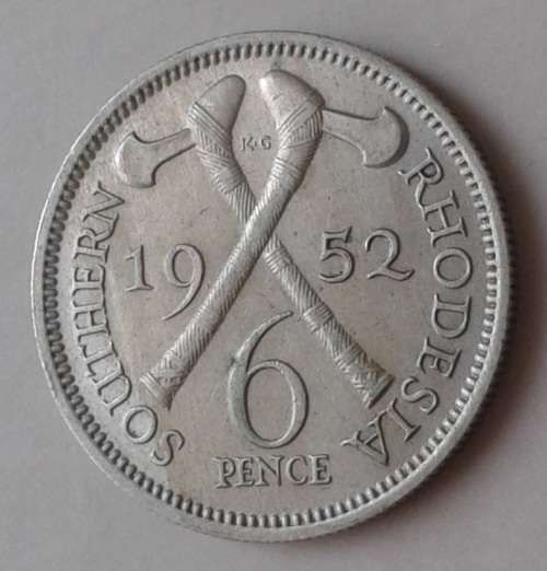 Nice 1952 Southern Rhodesia nickel sixpence in high grade