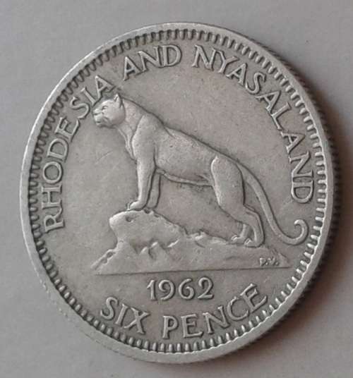1962 Rhodesia and Nyasaland nickel sixpence