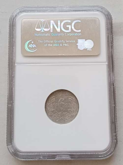 Nice 1894 ZAR Kruger silver sixpence NGC XF45