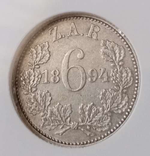 Nice 1894 ZAR Kruger silver sixpence NGC XF45
