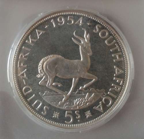 Scarce 1954 Union silver 5 Shillings SANGS PF65 (Proof)