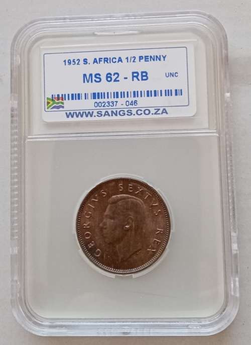 Nice 1952 union 1/2 penny SANGS MS62 RB
