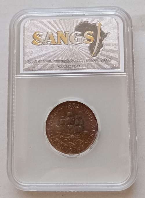 Nice 1952 union 1/2 penny SANGS MS62 RB