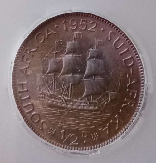 Nice 1952 union 1/2 penny SANGS MS62 RB